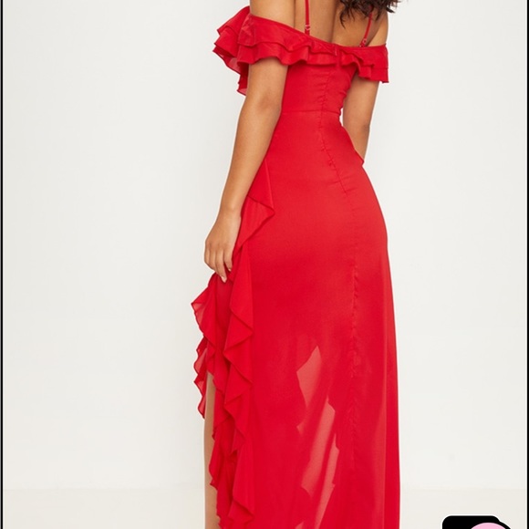PrettyLittleThing Red Ruffle Maxi Dress - Picture 3 of 5